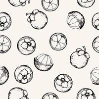 Seamless surface pattern with hand drawn mangosteen fruits. Exotic food sketch seamless texture. vector