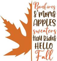 hogueras s'mores, suéteres de manzana, paseos en heno, hola otoño, otoño feliz, día de acción de gracias, cosecha feliz, archivo de ilustración vectorial vector