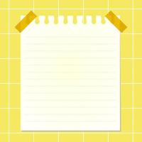 a lined note paper covered with transparent tape on a yellow background with a white checkered pattern vector