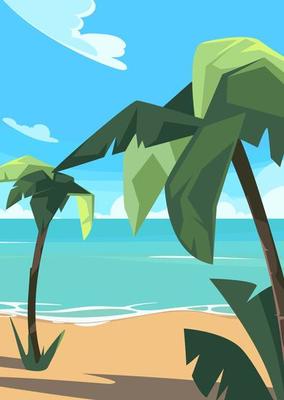 Coastline with palm trees. Summer landscape in vertical format.