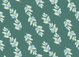 Seamless pattern with blueberry sprigs. Texture with berries in flat style. vector