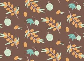 Seamless pattern with gooseberry and sea buckthorn. Texture with berries in flat style. vector