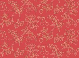 Seamless pattern with different berries. Nature texture in outline style. vector