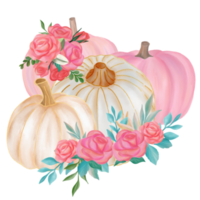 citrouille d'automne avec bouquet de fleurs png