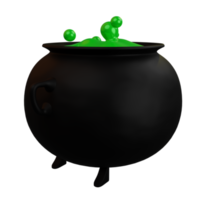 3d cauldron filled with witch potion liquid, for Halloween party celebration decoration png