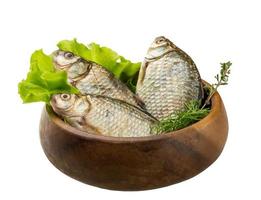 Crucian fish in a bowl on white background photo