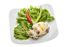 Grilled cuttlefish on the plate and white background photo