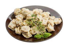 Russian dumplings on the plate and white background photo