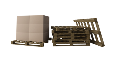 Image de rendu 3D de boîtes sur palette en bois png