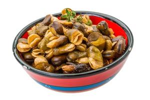 Broad beans in a bowl on white background photo