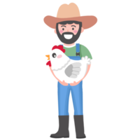 fermier agricole dessiné à la main en salopette tenant une poule