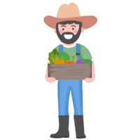 agriculteur dessiné à la main en salopette tenant un panier de légumes