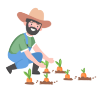 Hand drawn farming farmer in overalls harvest of carrot png