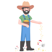 mano disegnato agricoltura contadino nel tuta da lavoro alimentazione gallina e pollo