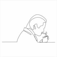 continuous line drawing man holding cigarette vector