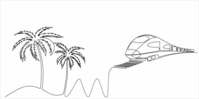 continuous line drawing of palm trees and train vector