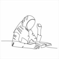 continuous line drawing hijab woman reading a book vector