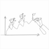 continuous line drawing two men running to success vector