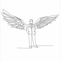 winged man continuous line drawing vector