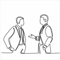 straight line drawing two business men shaking hands vector