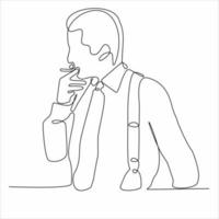 continuous line drawing man holding cigarette vector