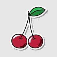 Vector cherry sticker in cartoon style. Isolated berry with shadow.