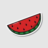 Vector watermelon sticker in cartoon style. Isolated berry with shadow.