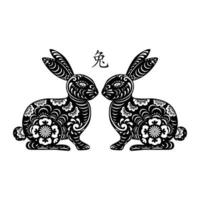 2023 Year of rabbit with paper art cut white background, Chinese zodiac, Beautiful Easter Bunny with Floral fancy hare with laser cut pattern for die cutting or template vector