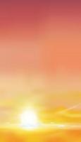 amanecer en la mañana con cielo naranja, amarillo y rosa, paisaje crepuscular dramático vertical con puesta de sol en la noche, estandarte de cielo vectorial de amanecer o luz solar para estandarte natural para la web, pantalla móvil vector