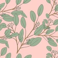 Seamless pattern Eucalyptus branches leaves on peach colour background,Repeat Green floral pattern background for frabric wrapper,wallpaper,postcard,greeting card,wedding invitation vector