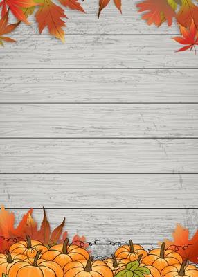 Autumn harvest festival with pumpkin, autumn leaves on wood wall,Vector Happy Thanksgiving Day invitations with copy space,Display old wooden texture background banner for Fall sale or promotion