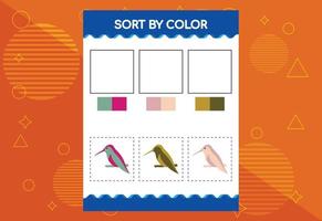 Sort by color worksheet for kids. Good for school and kindergarten projects. Educational worksheet vector