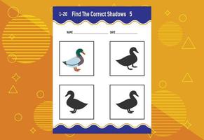 Find the correct shadow. Education developing worksheet. Matching game for kids. vector