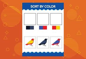 Sort by color worksheet for kids. Good for school and kindergarten projects. Educational worksheet vector