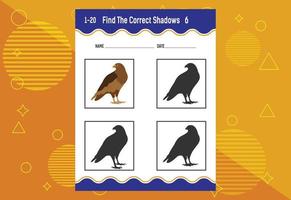 Find the correct shadow. Education developing worksheet. Matching game for kids. vector