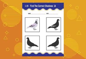 Find the correct shadow. Education developing worksheet. Matching game for kids. vector