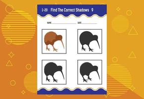 Find the correct shadow. Education developing worksheet. Matching game for kids. vector