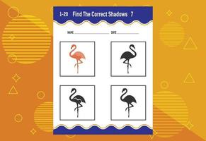 Find the correct shadow. Education developing worksheet. Matching game for kids. vector