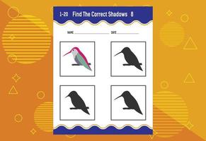 Find the correct shadow. Education developing worksheet. Matching game for kids. vector