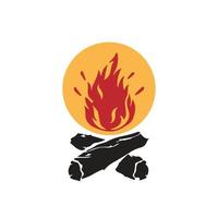 Camp burning campfire with flame for camping design or t-shirt print vector