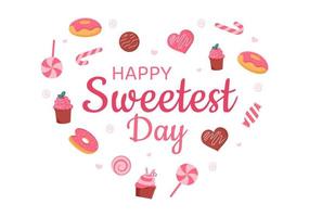 Happy Sweetest Day on 21 October Sweet Holiday Event Hand Drawn Cartoon Flat Illustration with Cupcakes and Candy in a Pink Background vector