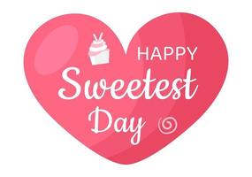 Happy Sweetest Day on 21 October Sweet Holiday Event Hand Drawn Cartoon Flat Illustration with Cupcakes and Candy in a Pink Background vector