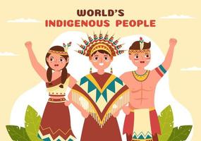 Worlds Indigenous Peoples Day on August 9 Hand Drawn Cartoon Flat Illustration to Raise Awareness and Protect the Rights Population vector