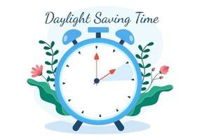 Daylight Savings Time Hand Drawn Flat Cartoon Illustration with Alarm Clock or Calendar from Summer to Spring Forward Design vector