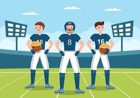 American Football Sports Player with The Game uses an Oval Shaped Ball and is Brown at Field Hand Drawn Cartoon Flat Illustration vector