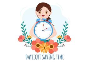 Daylight Savings Time Hand Drawn Flat Cartoon Illustration with Alarm Clock or Calendar from Summer to Spring Forward Design vector