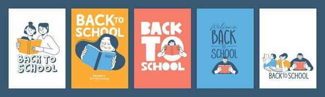 Set of back to school posters. Vector illustration concepts for graphic and web design, business presentation, marketing and print material. International education day, world book day, teachers day.