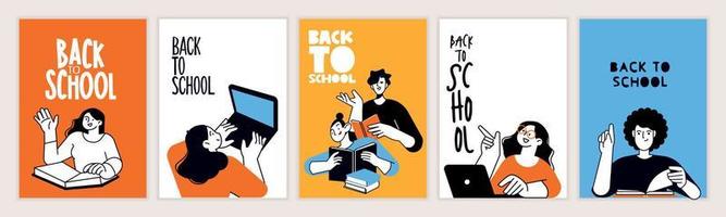 Set of back to school posters. Vector illustration concepts for graphic and web design, business presentation, marketing and print material. International education day, world book day, teachers day.