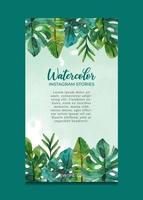 social media template with watercolor leaves elements vector