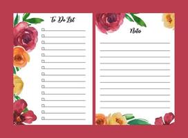 to do list template with flower watercolor illustration vector